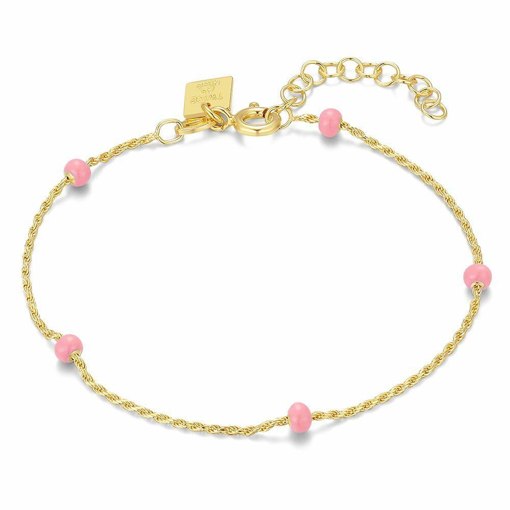 Bracelets | 18Ct Gold Plated Silver Bracelet, Pink Enamel Bracelets Bracelets