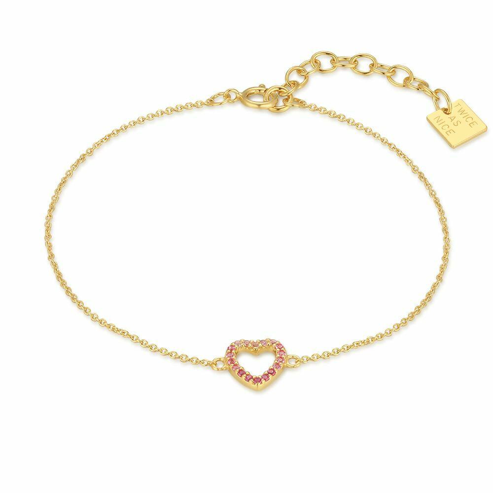 Bracelets | 18Ct Gold Plated Silver Bracelet, Pink Heart Bracelets Bracelets