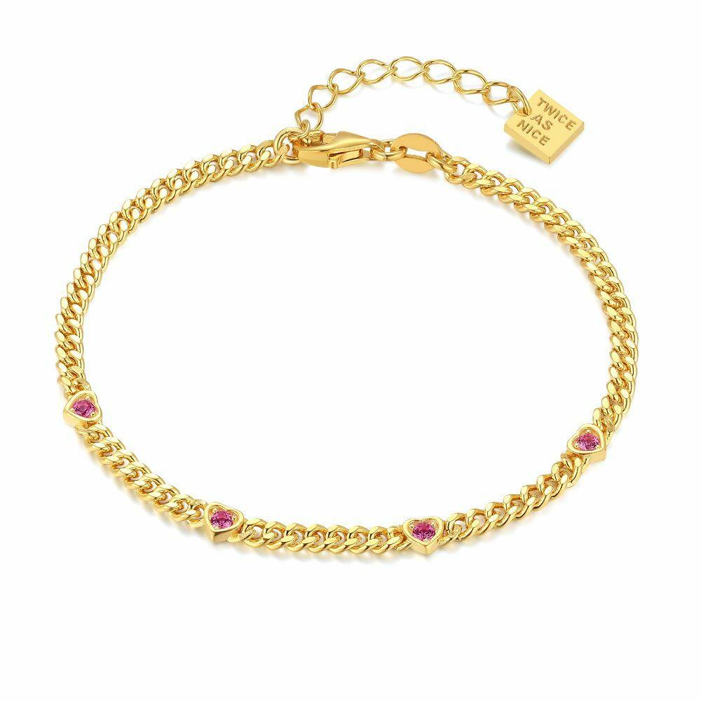 Bracelets | 18Ct Gold Plated Silver Bracelet, Pink Hearts Bracelets Bracelets