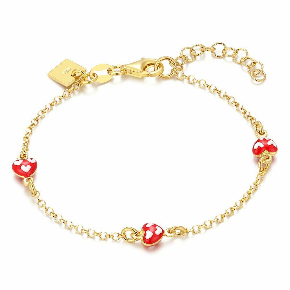 Bracelets | 18Ct Gold Plated Silver Bracelet, Red Hearts Bracelets Bracelets