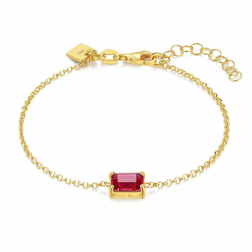 Bracelets | 18Ct Gold Plated Silver Bracelet, Red Zirconia Bracelets Bracelets