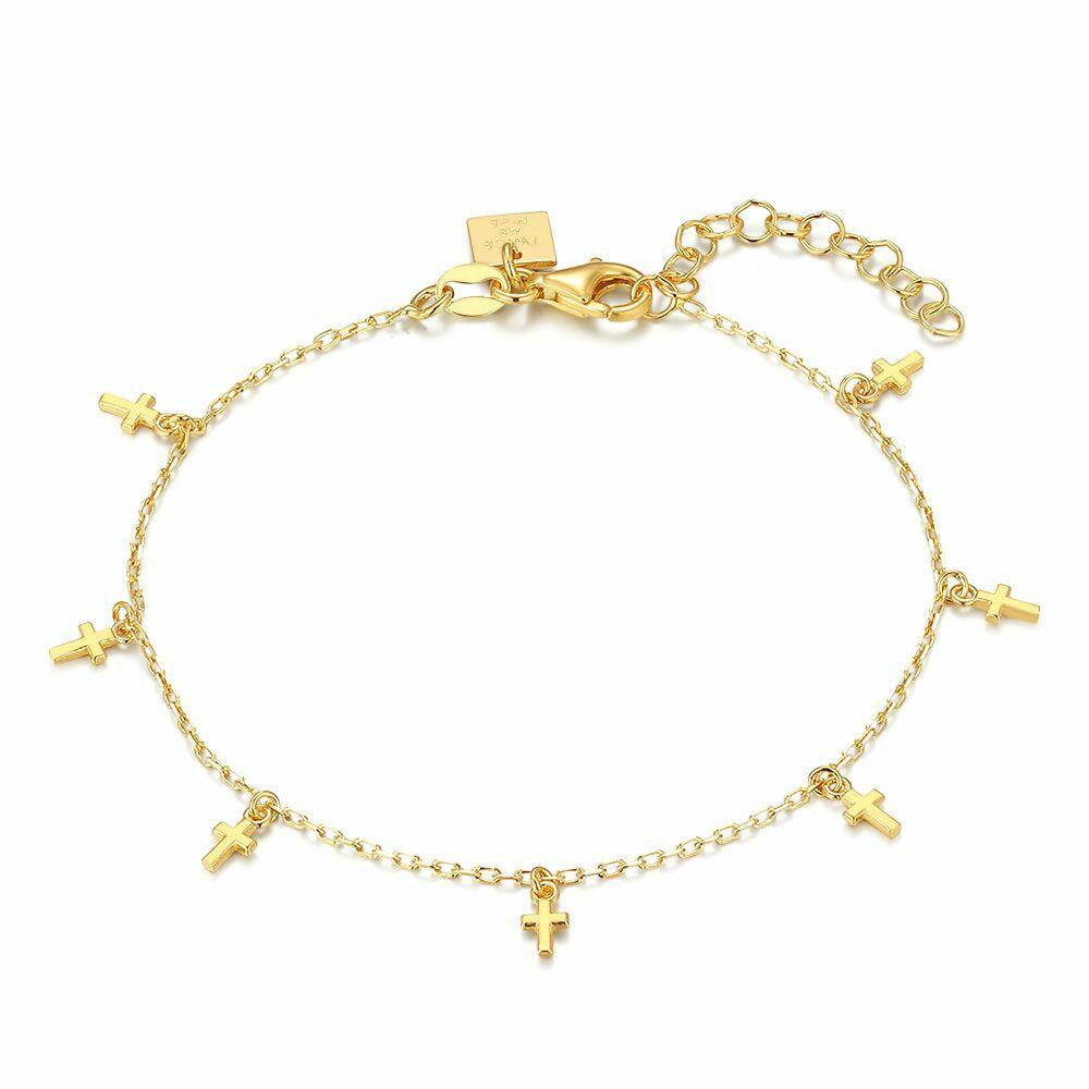 Bracelets | 18Ct Gold Plated Silver Bracelet, Small Crosses Bracelets Bracelets