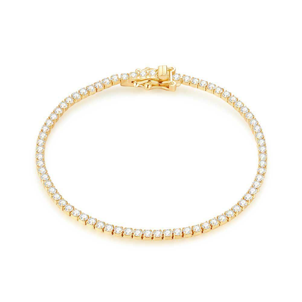 Bracelets | 18Ct Gold Plated Silver Bracelet, Tennis Bracelet, Zirconia 2 Mm Bracelets Bracelets