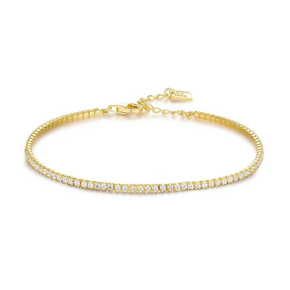 Bracelets | 18Ct Gold Plated Silver Bracelet, Tennis Bracelet, Zirconia 2 Mm Bracelets Bracelets