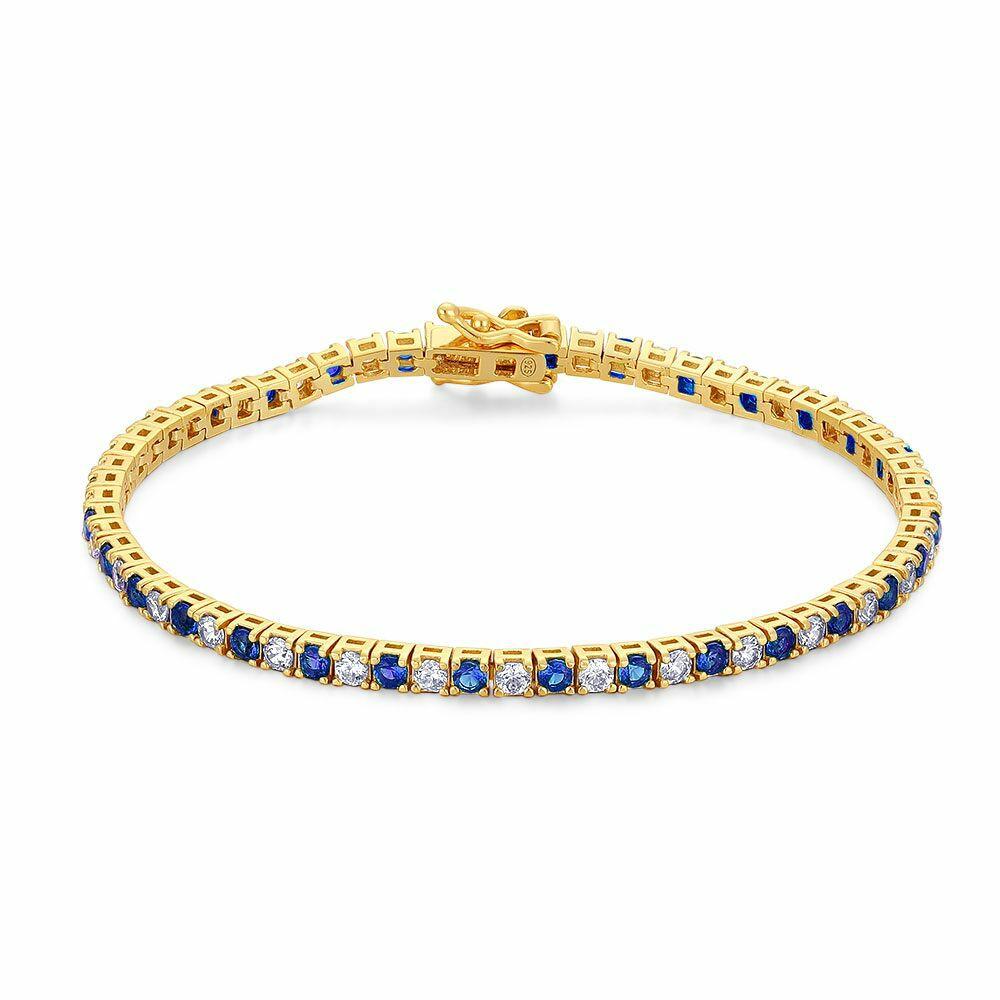 Bracelets | 18Ct Gold Plated Silver Bracelet, Tennis, White And Dark Blue Zirconia Bracelets Bracelets