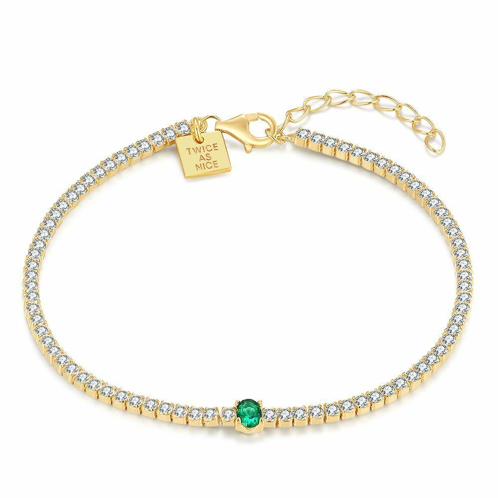 Bracelets | 18Ct Gold Plated Silver Bracelet, White And Green Zirconia Bracelets Bracelets