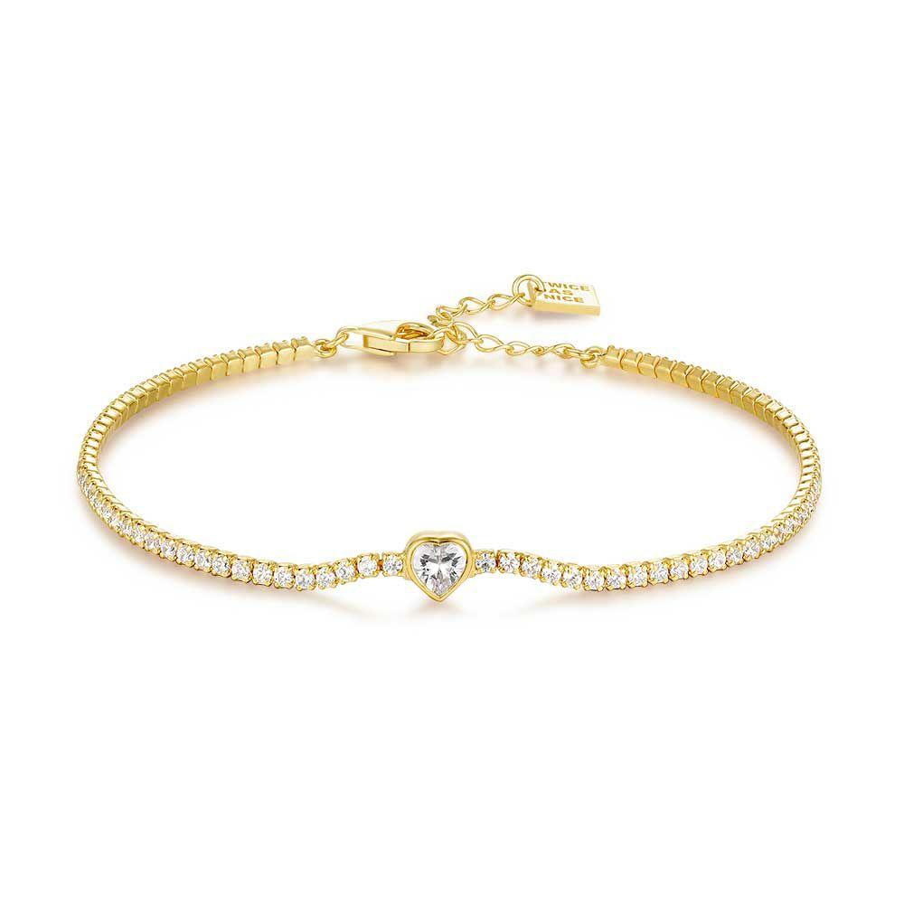 Bracelets | 18Ct Gold Plated Silver Bracelet, White Zirconia And Little Heart Bracelets Bracelets