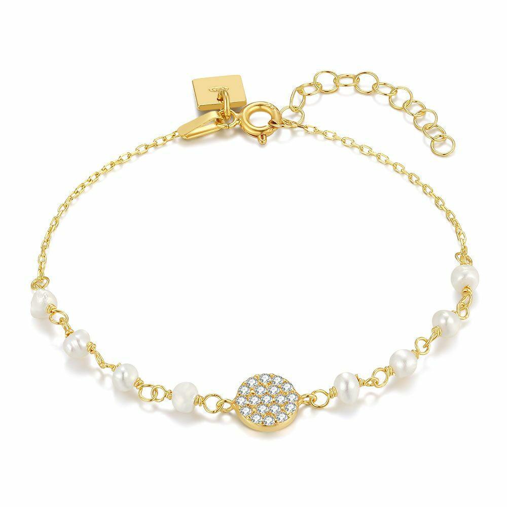 Bracelets | 18Ct Gold Plated Silver Bracelet, Zirconia And Pearls Bracelets Bracelets