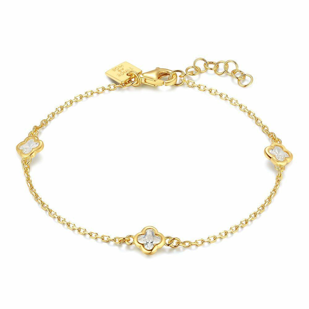 Bracelets | 18Ct Gold Plated Silver Bracelet, Zirconia Flowers Bracelets Bracelets