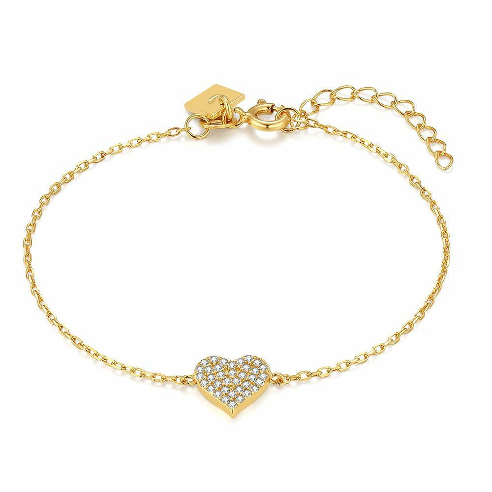 Bracelets | 18Ct Gold Plated Silver Bracelet, Zirconia Heart Bracelets Bracelets