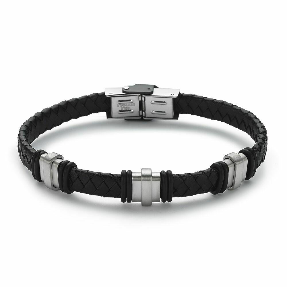 Bracelets | Black Leather And Stainless Steel Bracelet Bracelets Bracelets