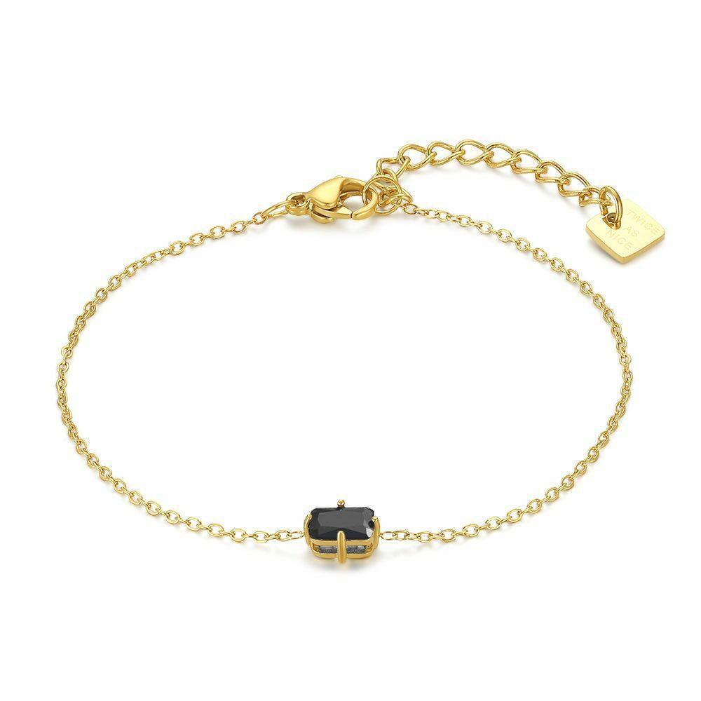 Bracelets | Bracelet In Gold-Tone Stainless Steel, 1 Rectangular Black Zirconia Bracelets Bracelets