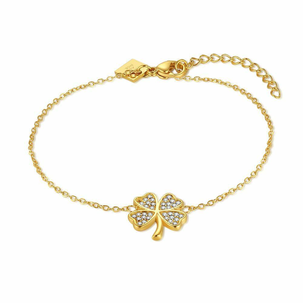 Bracelets | Bracelet In Gold-Tone Stainless Steel, Clover, White Zirconia Bracelets Bracelets