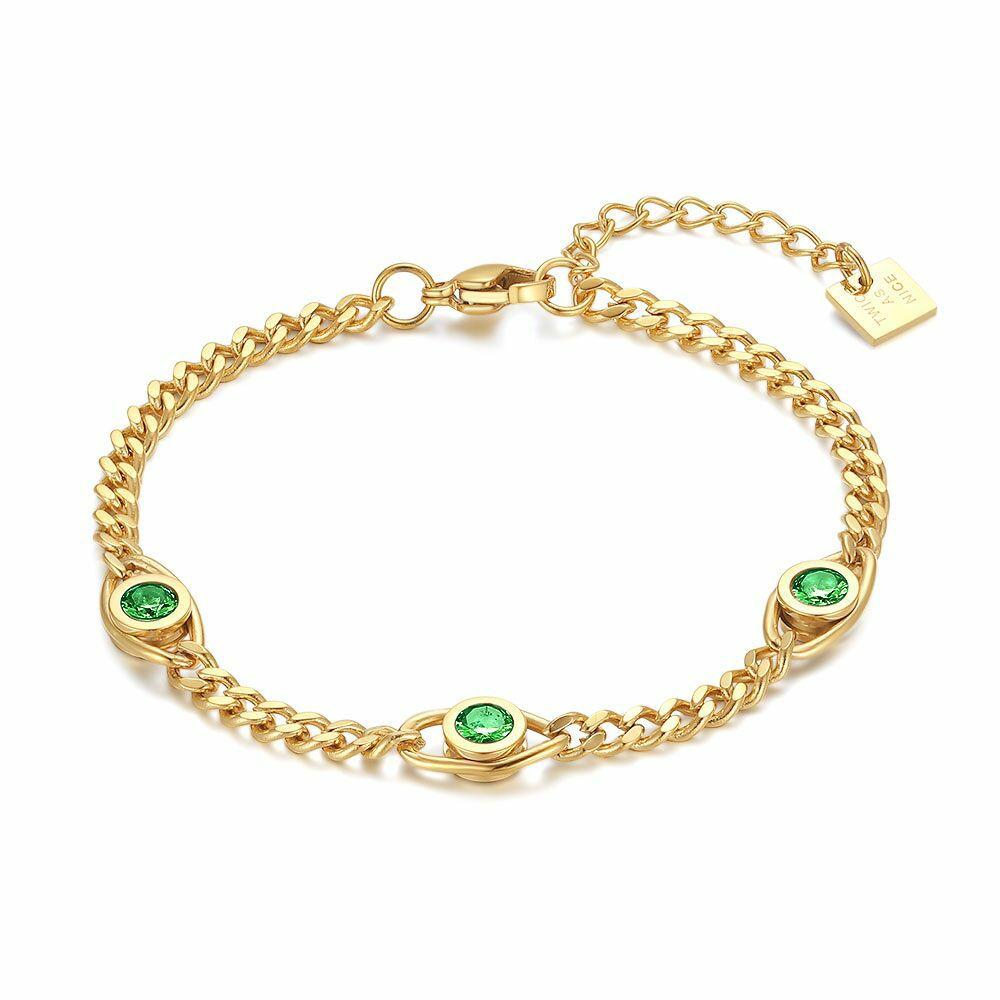 Bracelets | Bracelet In Gold-Tone Stainless Steel, Gourmet, 3 Green Eyes Bracelets Bracelets