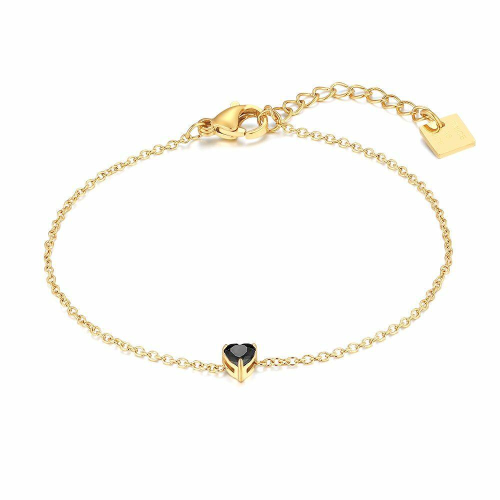 Bracelets | Bracelet In Gold-Tone Stainless Steel, Heart 5 Mm Black Zirconia Bracelets Bracelets