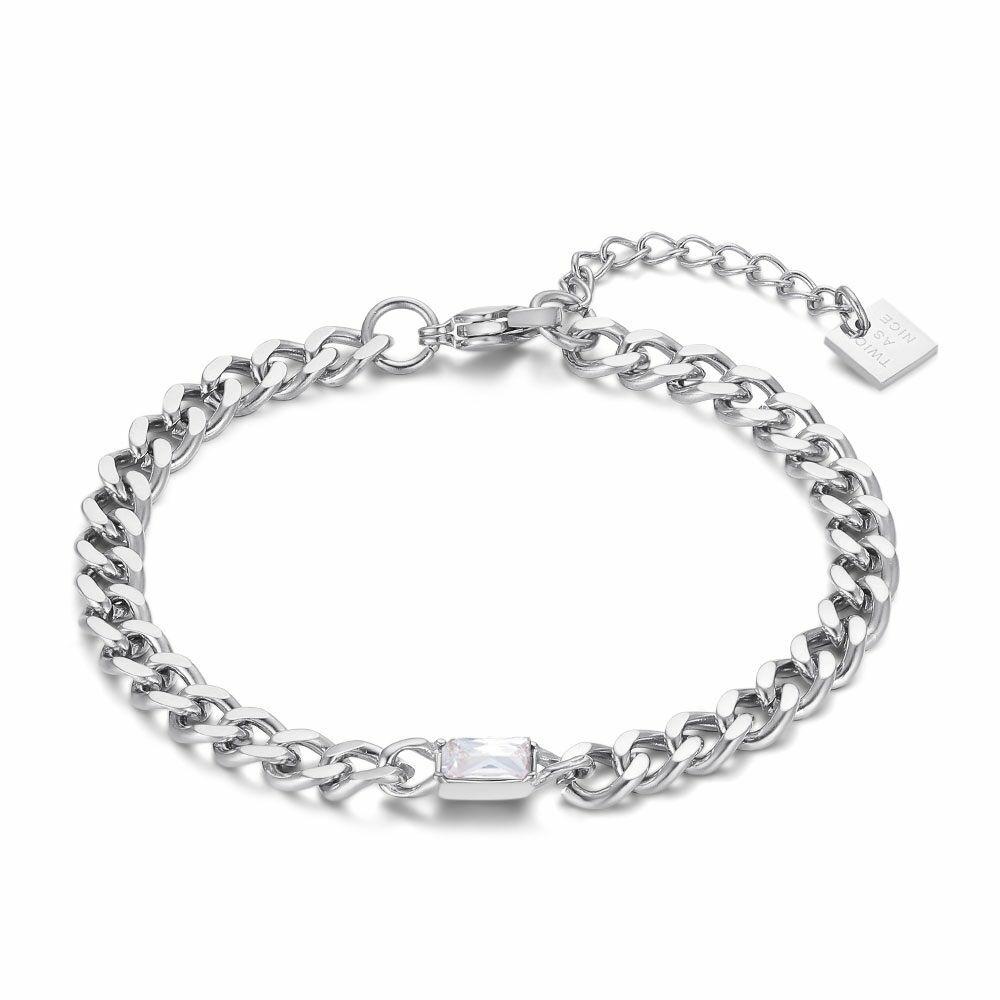 Bracelets | Bracelet In Silver, Gourmet With Rectangular White Zirconia Bracelets Bracelets