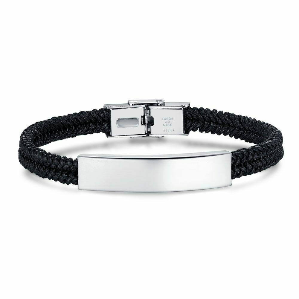 Bracelets | Bracelet In Stainless Steel, Black Leather, Cord Braided, Plate Bracelets Bracelets