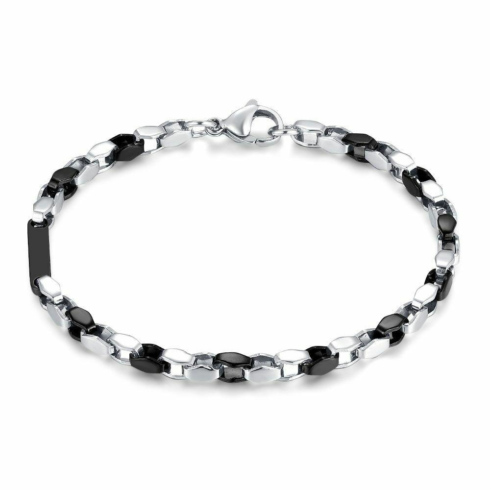 Bracelets | Bracelet In Stainless Steel, Links, Plate, Black Steel Bracelets Bracelets