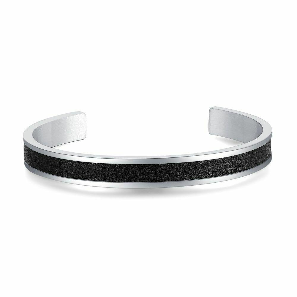 Bracelets | Bracelet In Stainless Steel, Open Bangle Matte Steel, Black Croco Bracelets Bracelets