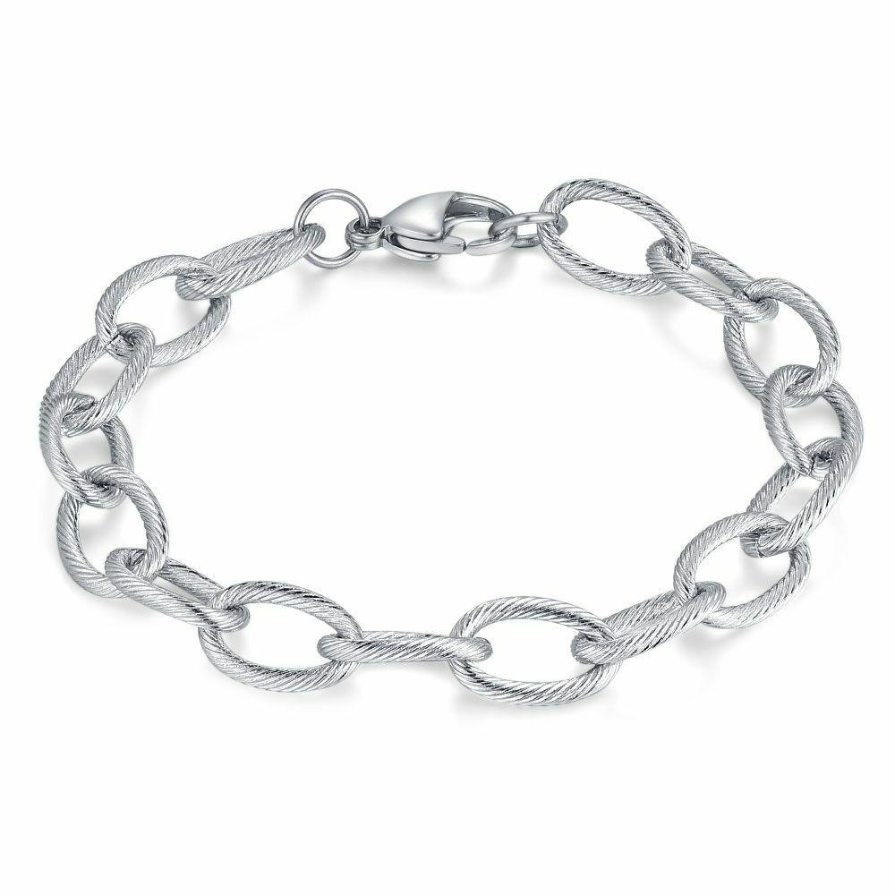 Bracelets | Bracelet In Stainless Steel, Oval Links 15 Mm, Striped Bracelets Bracelets