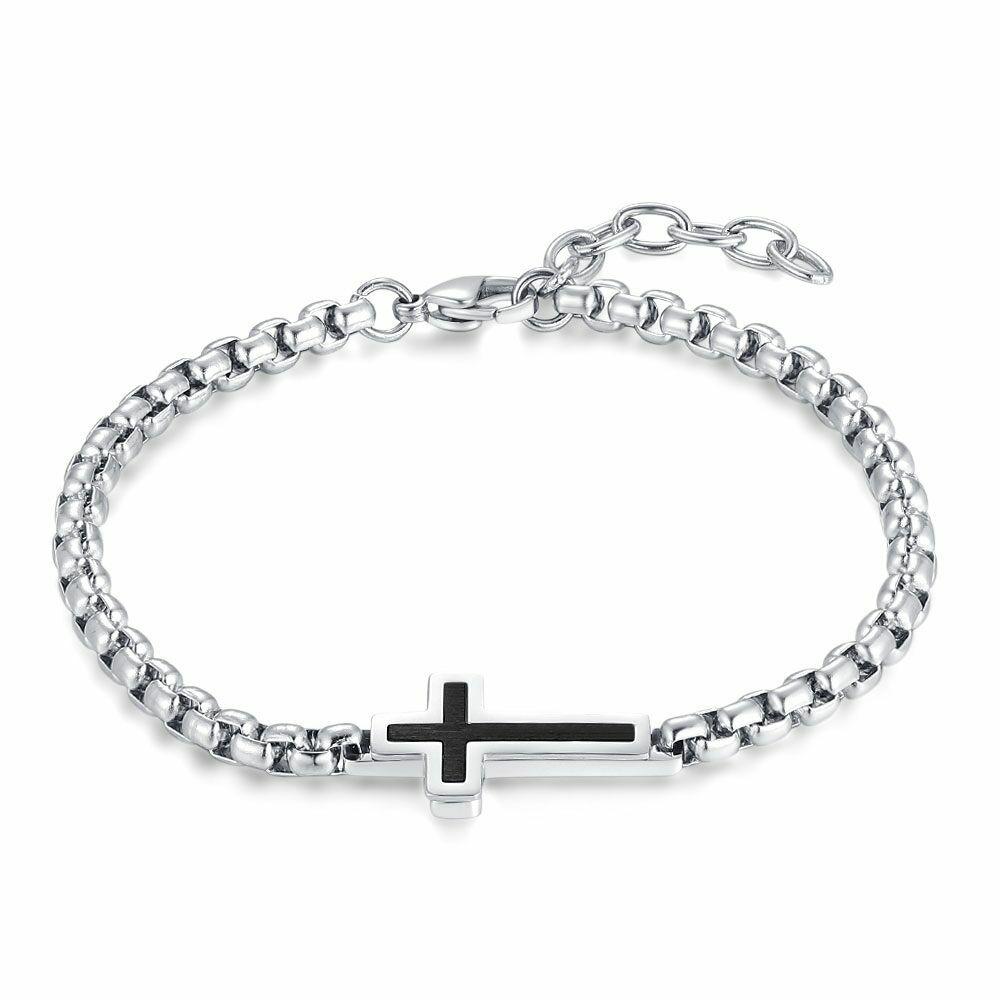 Bracelets | Bracelet In Stainless Steel, Square Forcat, Cross Steel Matte Black Bracelets Bracelets