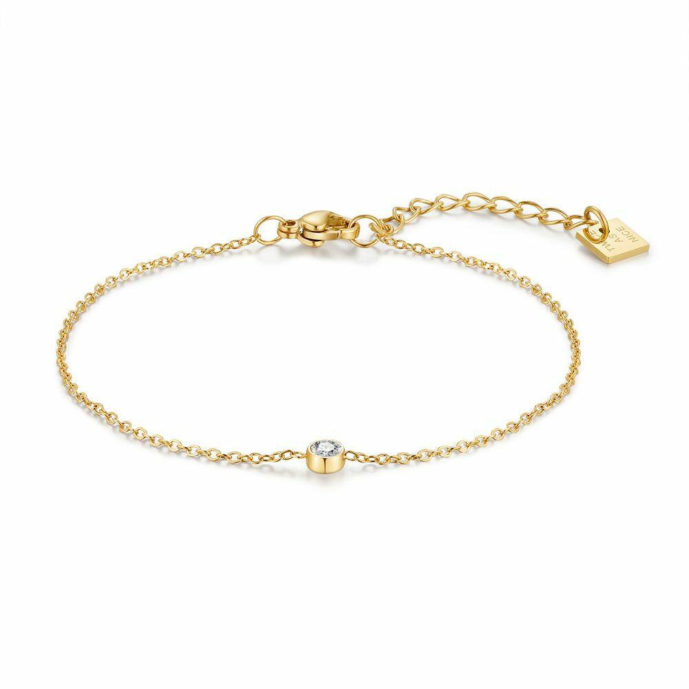 Bracelets | Gold Coloured Stainless Steel Bracelet, 1 Crystal, 4 Mm Bracelets Bracelets