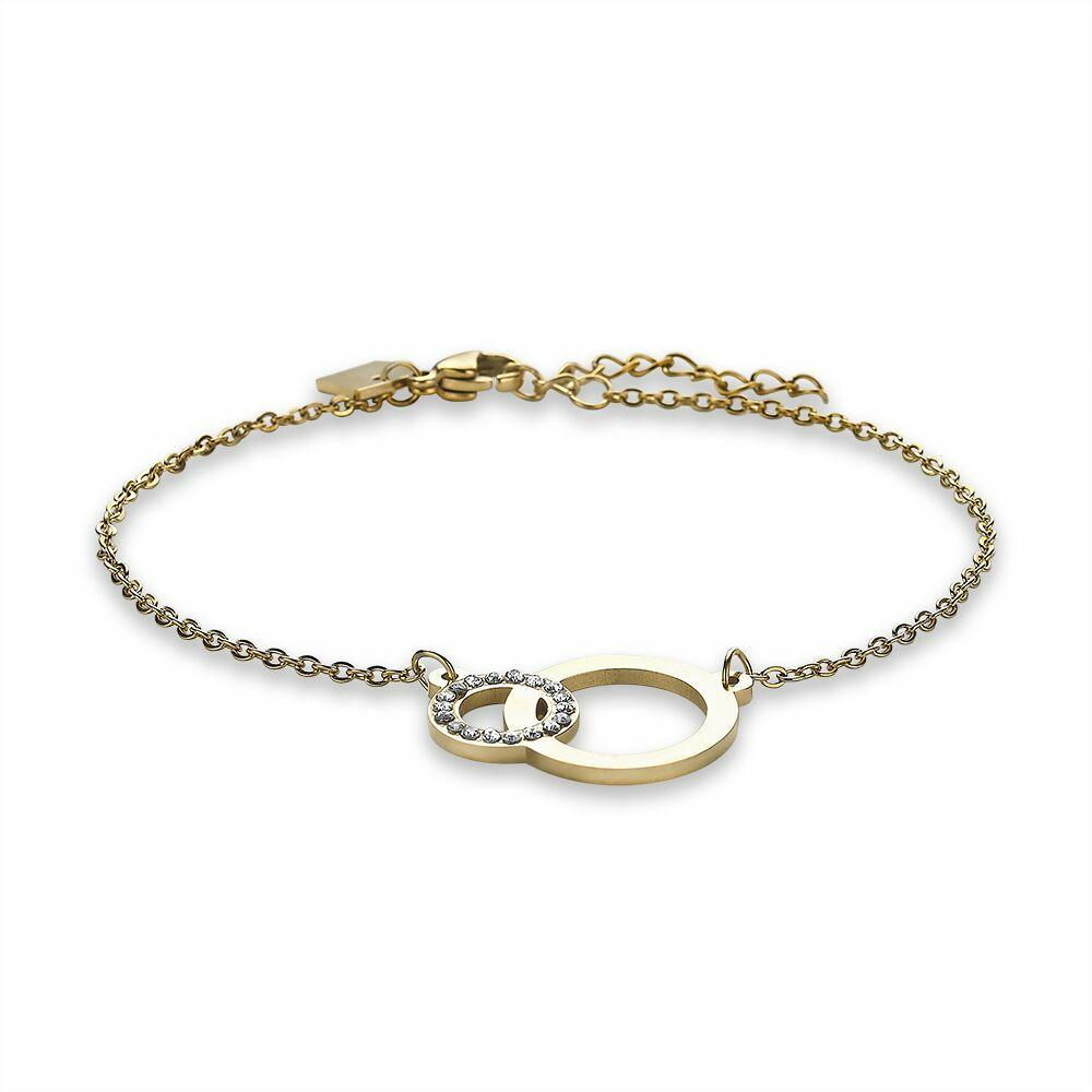 Bracelets | Gold-Coloured Stainless Steel Bracelet, 2 Circles, Crystals Bracelets Bracelets