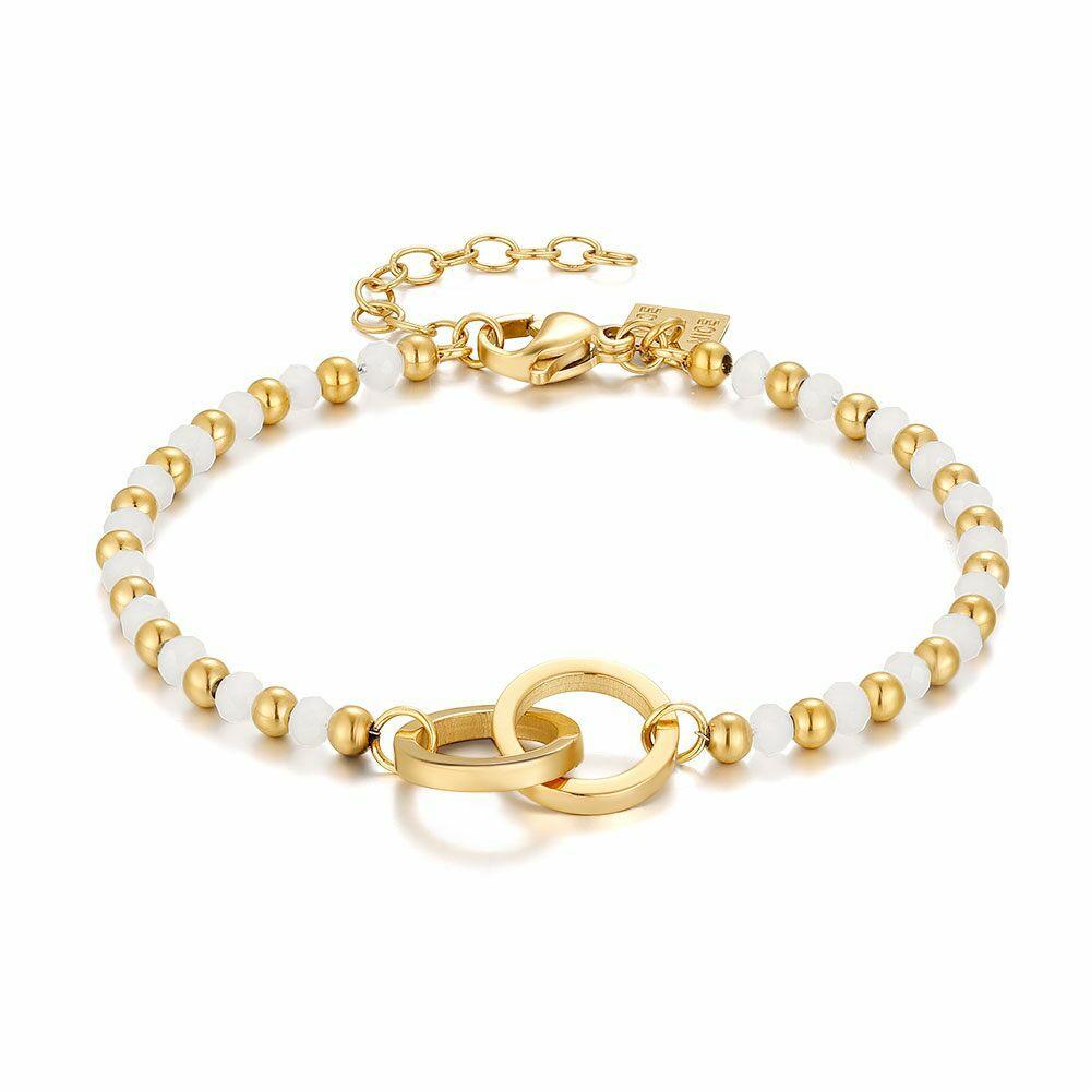 Bracelets | Gold Coloured Stainless Steel Bracelet, 2 Circles, White Crystals Bracelets Bracelets