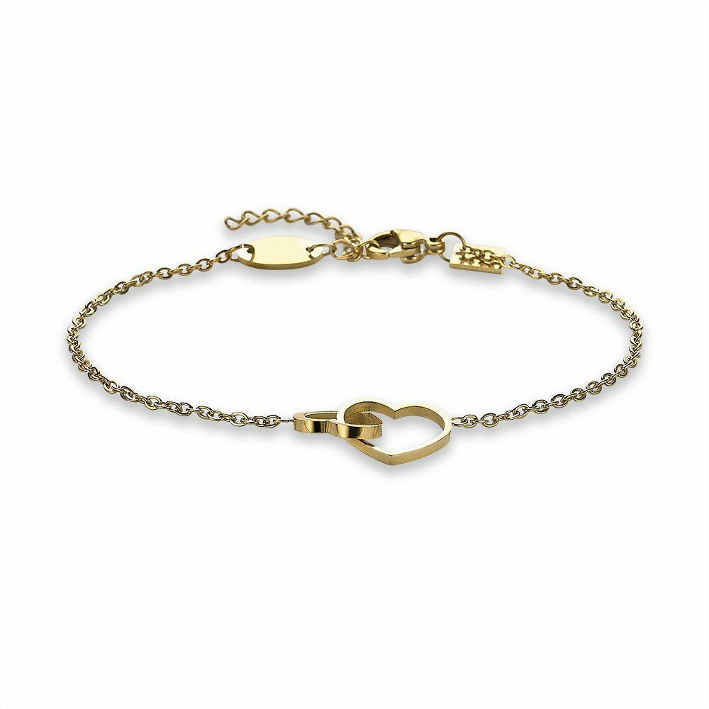 Bracelets | Gold-Coloured Stainless Steel Bracelet, 2 Small Open Hearts Bracelets Bracelets