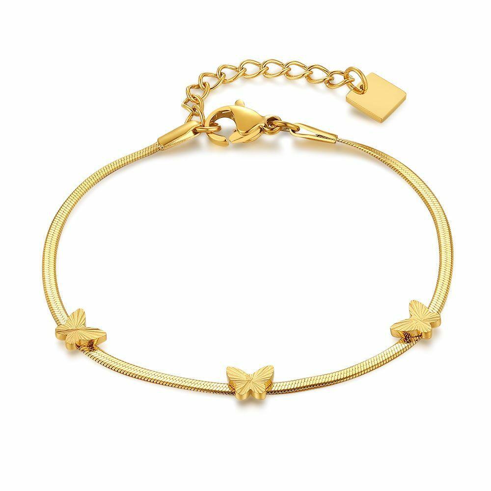 Bracelets | Gold Coloured Stainless Steel Bracelet, 3 Butterflies Bracelets Bracelets