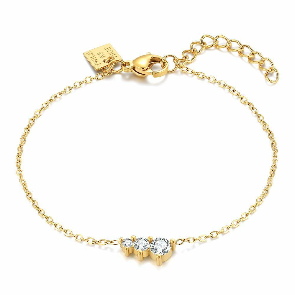 Bracelets | Gold Coloured Stainless Steel Bracelet, 3 Crystals Bracelets Bracelets