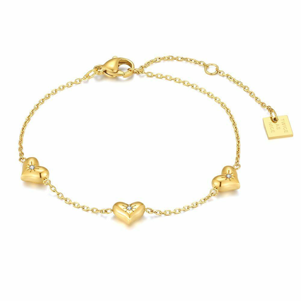 Bracelets | Gold Coloured Stainless Steel Bracelet, 3 Hearts Bracelets