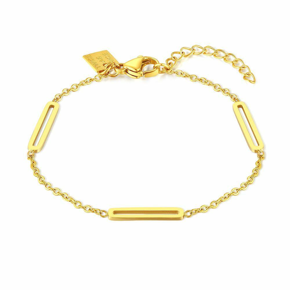 Bracelets | Gold Coloured Stainless Steel Bracelet, 3 Open Ovals, Length Is Adjustable. Bracelets Bracelets