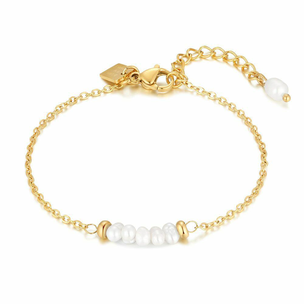 Bracelets | Gold Coloured Stainless Steel Bracelet, 5 Freshwater Pearls Bracelets Bracelets