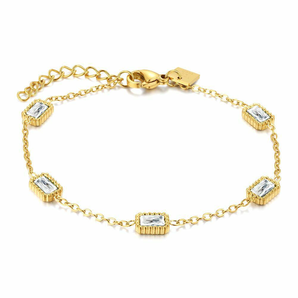 Bracelets | Gold Coloured Stainless Steel Bracelet, 5 White Crystals Bracelets Bracelets