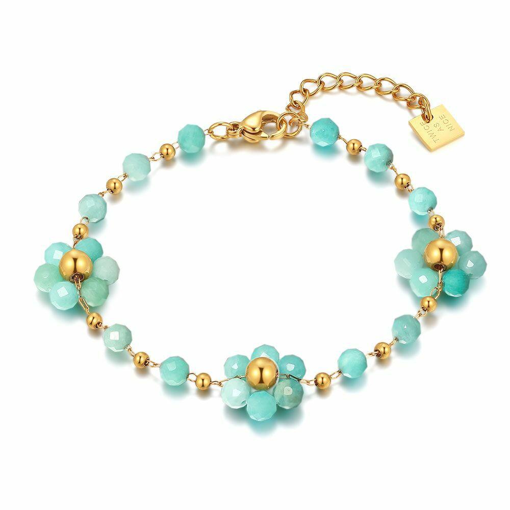 Bracelets | Gold Coloured Stainless Steel Bracelet, Amazonite Flowers Bracelets Bracelets