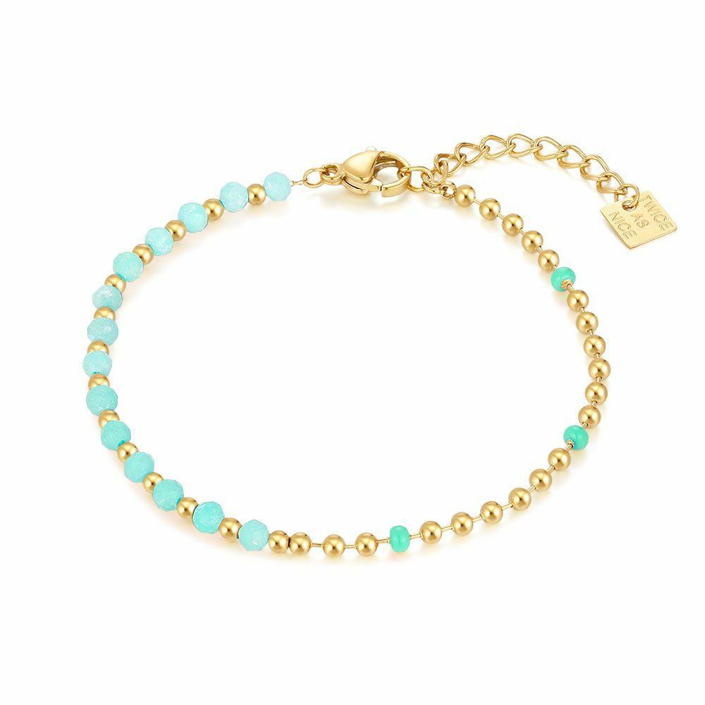 Bracelets | Gold Coloured Stainless Steel Bracelet, Amazonite Stones, Dots Bracelets Bracelets