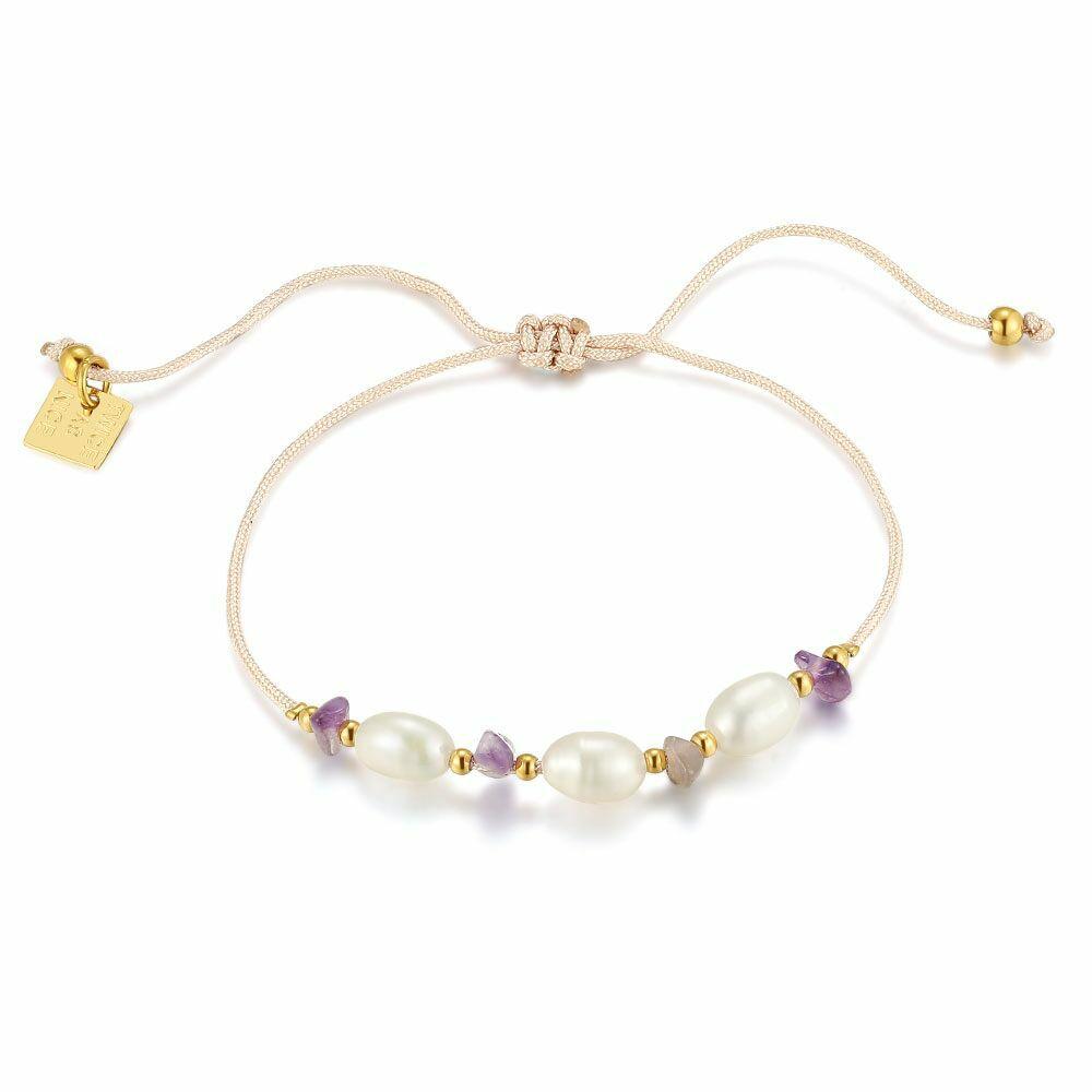 Bracelets | Gold Coloured Stainless Steel Bracelet, Amethyst And Pearls Bracelets Bracelets