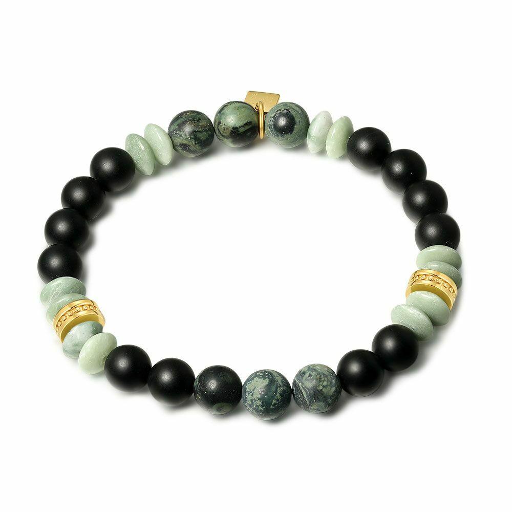 Bracelets | Gold Coloured Stainless Steel Bracelet, Black And Green Stones Bracelets Bracelets