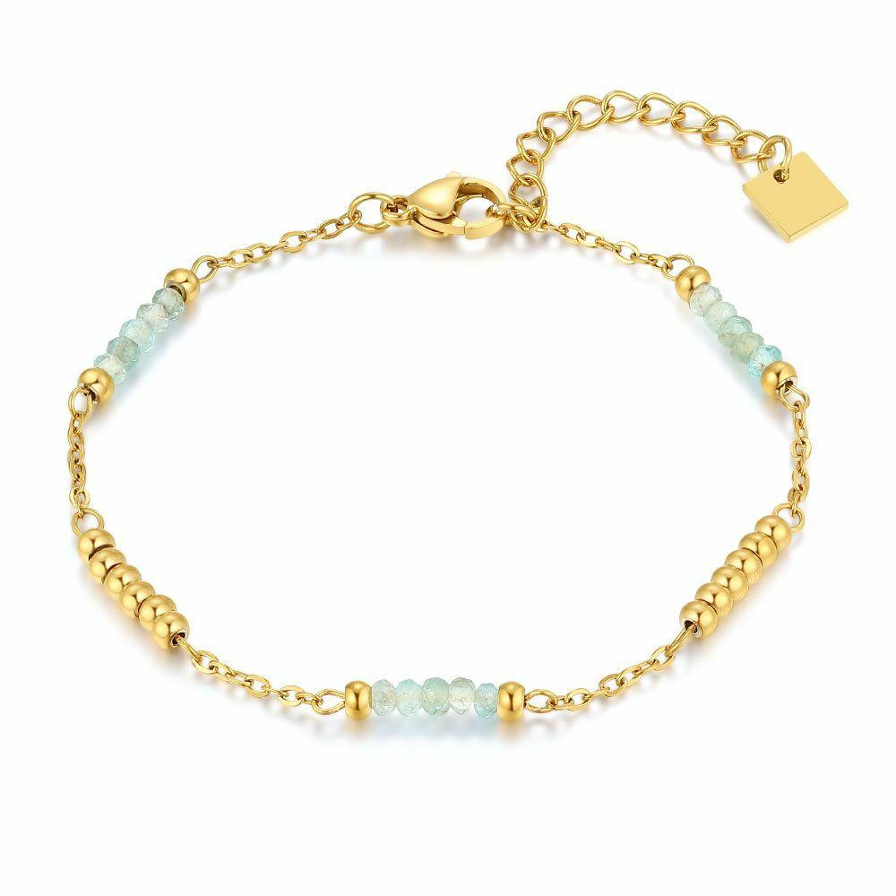 Bracelets | Gold Coloured Stainless Steel Bracelet, Blue Apatite Stones Bracelets Bracelets