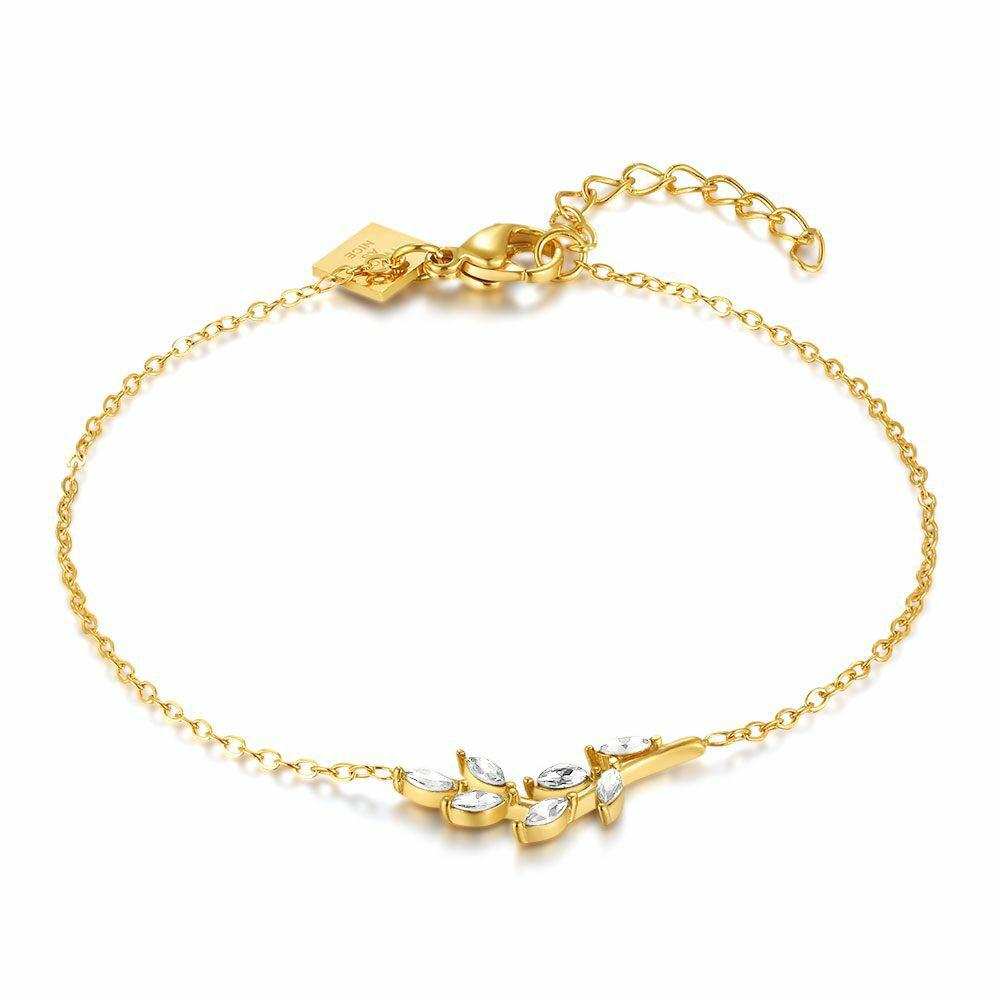 Bracelets | Gold Coloured Stainless Steel Bracelet, Branch, Crystals Bracelets Bracelets