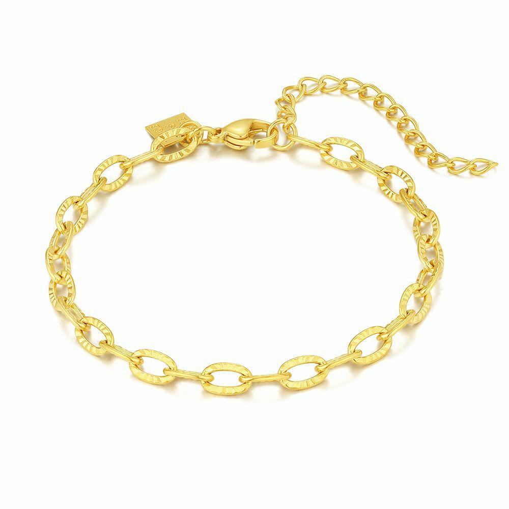 Bracelets | Gold Coloured Stainless Steel Bracelet, Chiselled Links Bracelets Bracelets