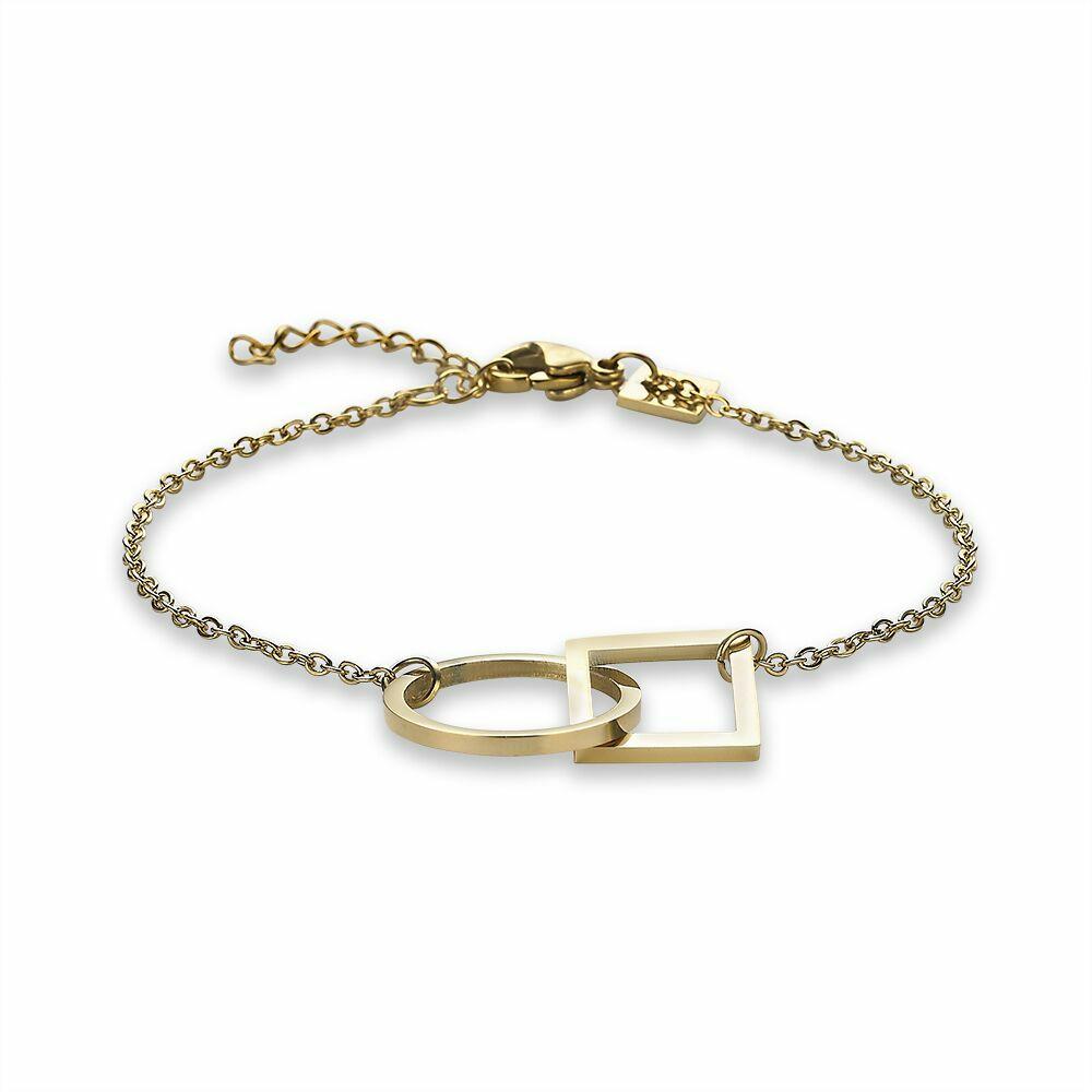 Bracelets | Gold-Coloured Stainless Steel Bracelet, Circle And Square Bracelets Bracelets