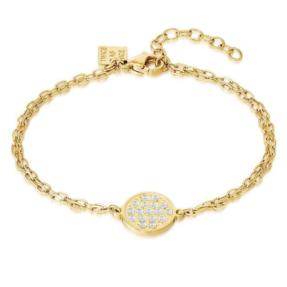 Bracelets | Gold Coloured Stainless Steel Bracelet, Circle With White Crystals Bracelets Bracelets