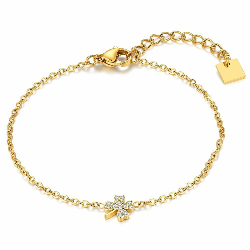 Bracelets | Gold Coloured Stainless Steel Bracelet, Clover Bracelets Bracelets