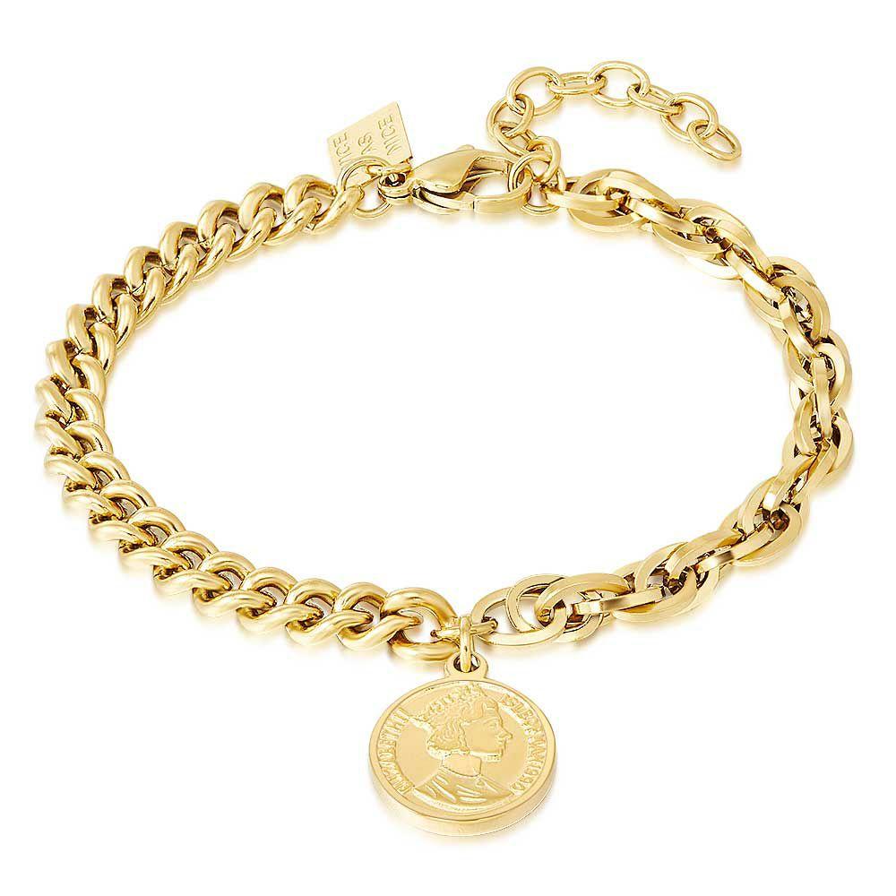 Bracelets | Gold Coloured Stainless Steel Bracelet, Coin, 2 Verschillende Kettingen Bracelets Bracelets