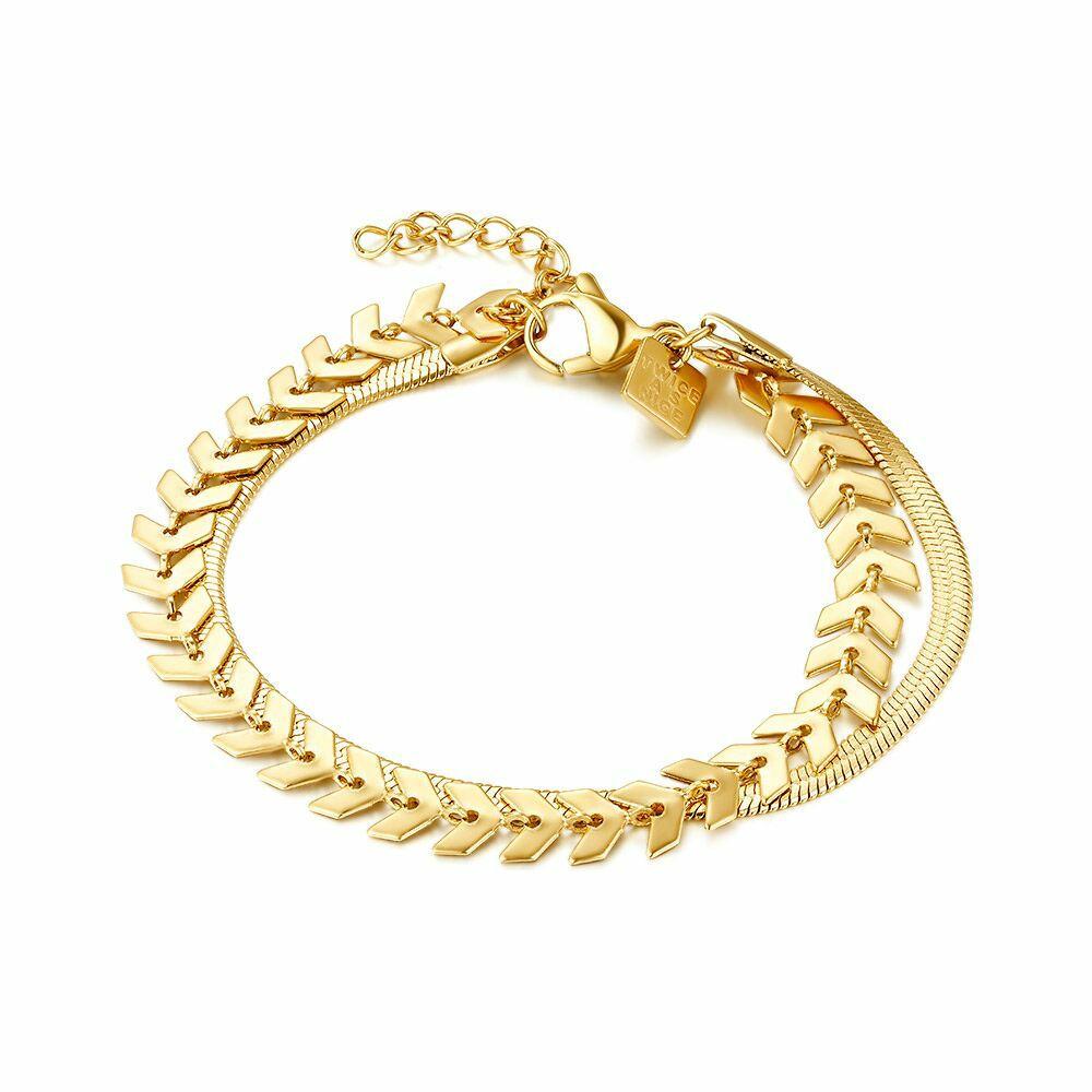 Bracelets | Gold Coloured Stainless Steel Bracelet, Combination Of Snake Chain And Arrows Bracelets Bracelets