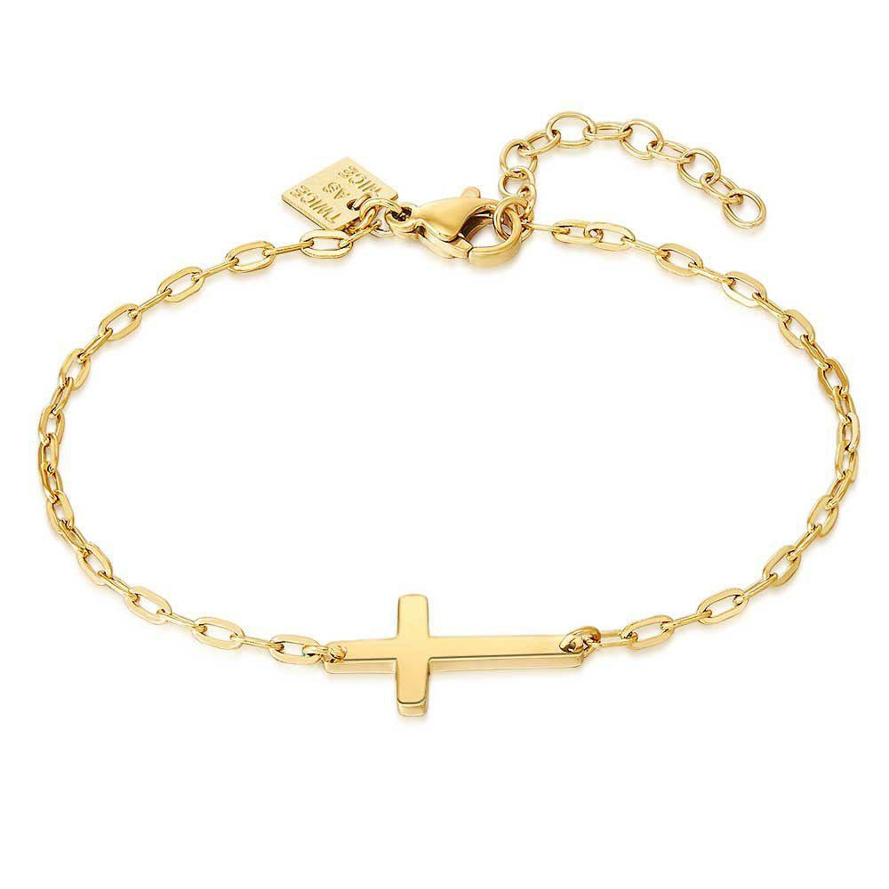 Bracelets | Gold Coloured Stainless Steel Bracelet, Cross, Oval Links Bracelets Bracelets