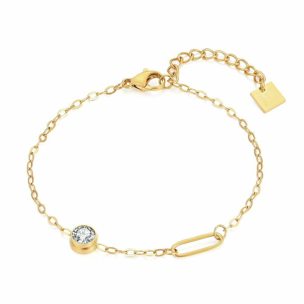 Bracelets | Gold Coloured Stainless Steel Bracelet, Crystal And Oval Bracelets Bracelets