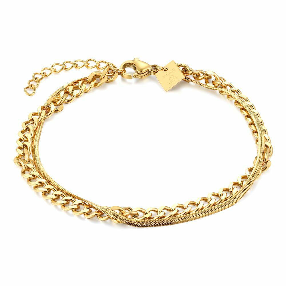 Bracelets | Gold Coloured Stainless Steel Bracelet, Double Chain Bracelets Bracelets